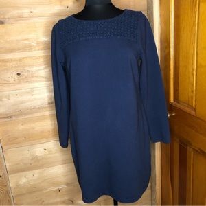 BODEN Dress‎ 10R Women's Navy Blue Heavy Knit Crochet Accent Shift Tunic
